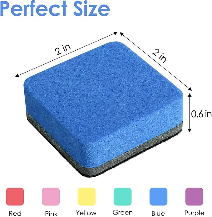MaxGear 24 Pack Dry Erase Erasers, Magnetic Whiteboard Dry Erasers for Classroom, Mini Whiteboard Cleaning Pads, Chalkboard Wiper Teacher Supplies for School, Office, Home, 6 Color, 2 x 2 Inch