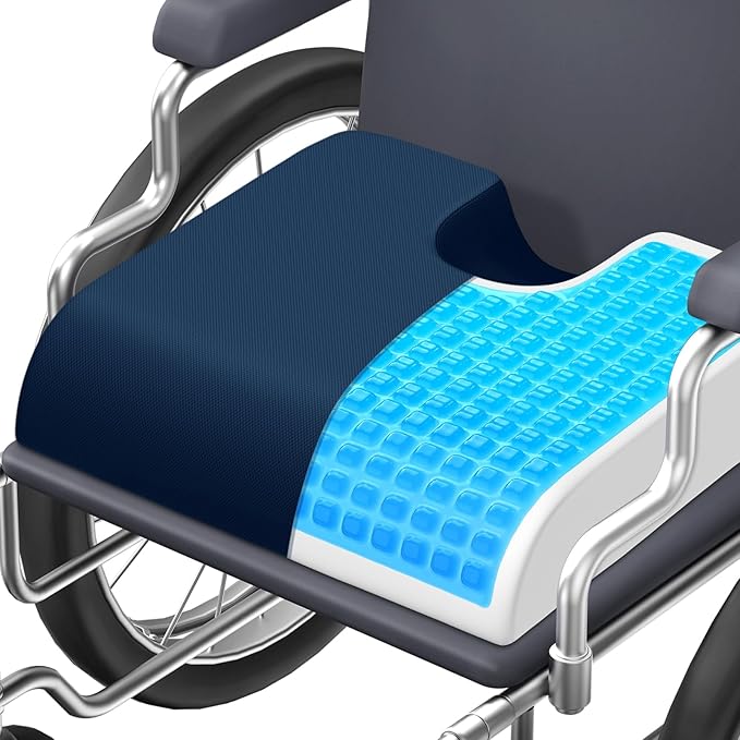 TranquilMoments Seat Cushion, Gel Wheelchair Seat Cushion，Ergonomic Chair Cushions for Office Chairs & Car, Relieve Sciatica, Back and Tailbone Pain, Removable Cover & Non - Slip Bottom, Blue