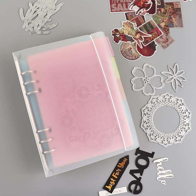 BAOFALI 2PCS A5 6 Ring Binder Cover Clean Transparent Soft PVC for Refillable Notebook Shell withMatte surfaceforStamp & Die Storage (Transparent)
