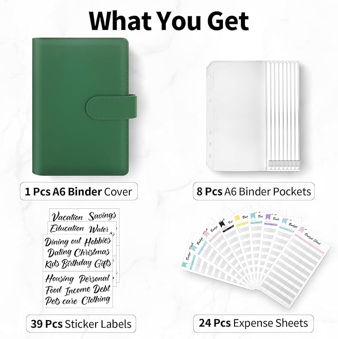 Sooez Budget Binder with Zipper Cash Envelopes & Expense Sheets for Budgeting and Saving Money, Money Organizer for Cash with Category Labels, Money Saving Binder Cash Wallet Envelope