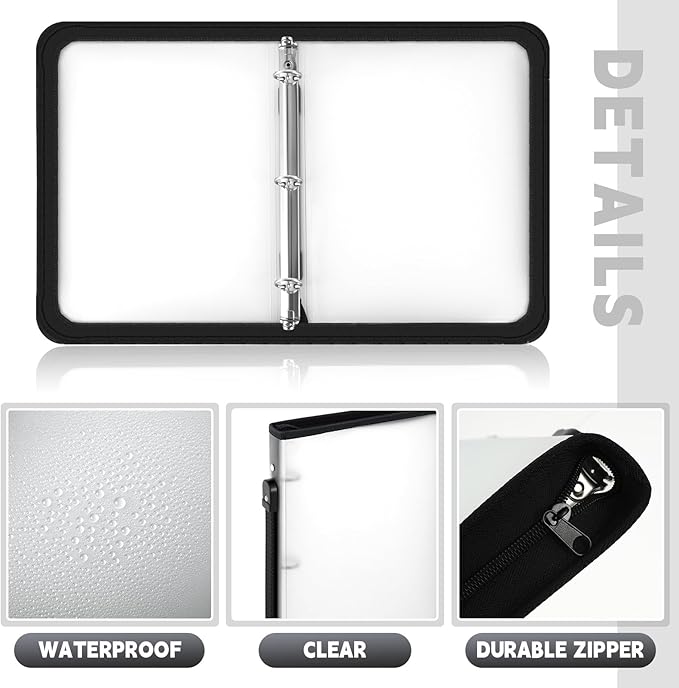 Teling 4 Pcs 1 Inch Clear Zipper Binder with 3 Ring Zipper Binder, Refillable Plastic Clear File Organizer Planner for Projects, Assignments, Memos, School Work, 11.3 x 9.6 Inch