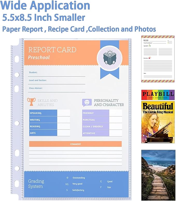 5.5x8.5 Inch Faux Leather Notebook with 30 Pack 60 Pockets Sleeve Refill Pages,6 Ring A5 Binder Album Collection Holder Book, Ultra-Clear Photo Binder Protector, Double-Sided and Top Loading