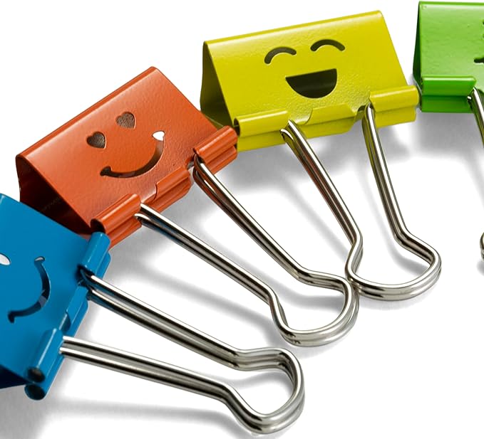 Officemate Smiling Face Binder Clips, Medium, Assorted Colors 36 Pcs, Paper Clamps for Office,Teacher Gifts, School and Home (31095)