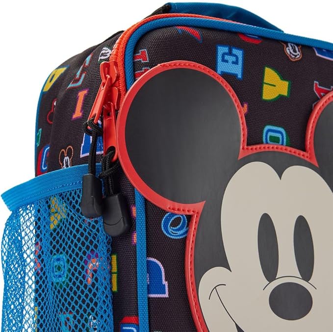 Disney Store Official Mickey Mouse Letters Insulated Lunch Box - Mickey Mouse Lunch Bag for Kids with Double Zip Pull, Embroidered Details, Screen Art, Mesh Pocket, ID Label - Perfect for School