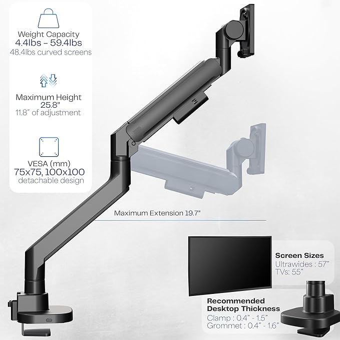 VIVO Heavy Duty Ultrawide Monitor Arm for 57 inch Screens up to 59.4 lbs, Desk Mount TV and Monitor Stand Designed for Samsung Odyssey Ark, Neo G9, ViewFinity S9, and More, Black, STAND-GT57
