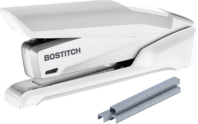 Bostitch Office inPOWER+28 Executive Stapler - 3 in 1 Stapler - One Finger, No Effort, Spring Powered Stapler, White/Gray (1180)