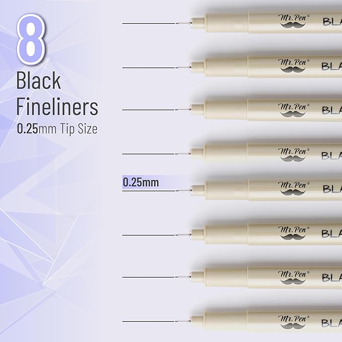 Mr. Pen- Drawing Pens for Artists, 0.25mm, 8Pack, Black, Artist pens, Micro Pens for Drawing, Ink Pens for Drawing, Sketch Pens, Micro Pen, Fineliner Pens, Bible Journaling Pens, Fine Point, Bible Pen