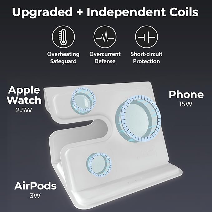 BLACK+DECKER 3 in 1 Charging Station for Apple Multiple Devices, Wireless Foldable Travel Charger for Multiple Devices iPhone 17 16 15 14 13 Pro Max Plus Apple Watch Series/AirPods