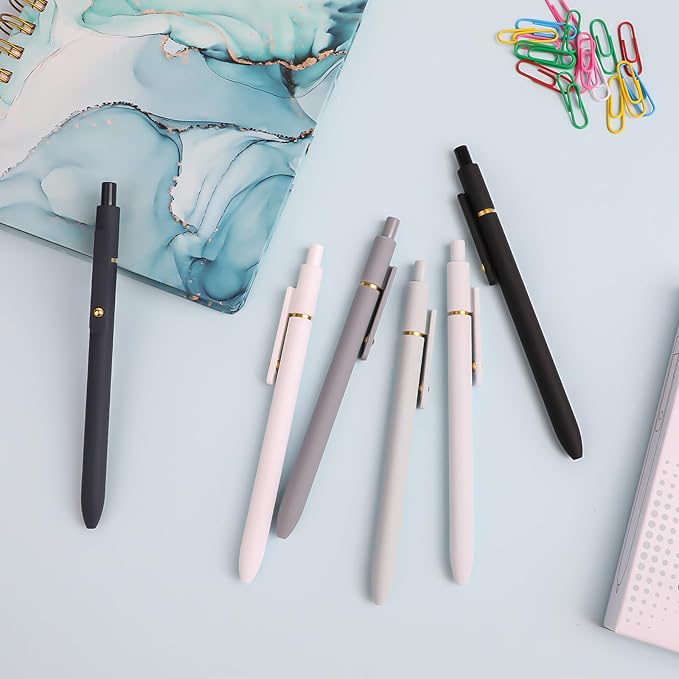 Ddaowanx Gel Pens, 0.7mm Quick Dry Fine Point Smooth Writing Pens, Cute Office School Supplies Gifts for Women (12 Pcs Black White Gray, Black)