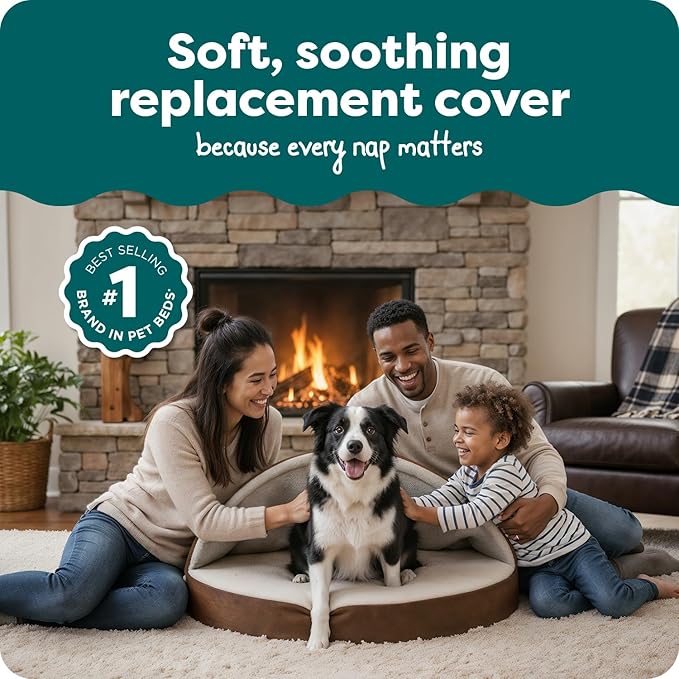 Furhaven Replacement Dog Bed Cover Sherpa & Suede Snuggery, Machine Washable - Espresso, 26-inch