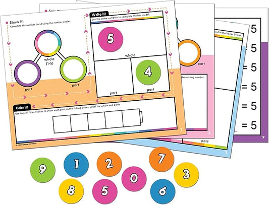 Carson Dellosa Edu-Clings Silicone 21-Piece Dry Erase Number Bonds, Kindergarten & Grade 1 Manipulatives, Math Dry-Erase Mats and 0-9 Math Manipulatives for Addition and Subtraction