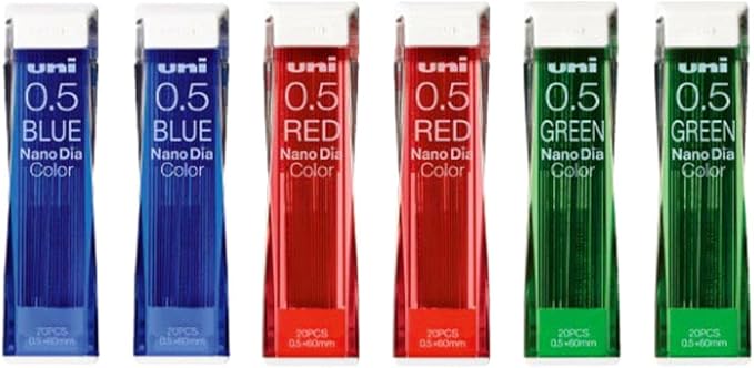 Uni NanoDia Color Mechanical Pencil Leads 0.5mm 3 Color Set, 6 Pack/total 120 Leads