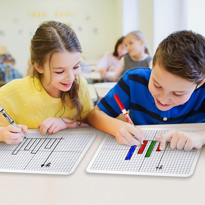 Grid Whiteboard, 9 x 12 Graph Board, 2 Pack Double Sided Dry Erase Board for Students and Kids
