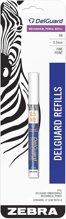Zebra Pen DelGuard Lead Refills 0.5mm HB, Break-Resistant Graphite for Mechanical Pencils, Smooth Writing, Compatible with DelGuard Pencil, 1-Pack, 12 Lead Refills Included (89881)
