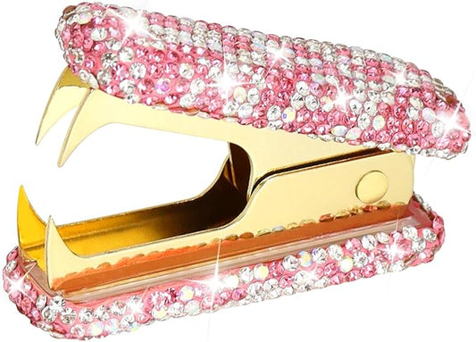 Multibey Arylic Staples Remover, Rhinestone Handmade Crystal Staple Removal Tool Staple Puller Metal Jaws Stationery, Dazzling Bling Office Desk Accessory for Office School and Home (Pink)