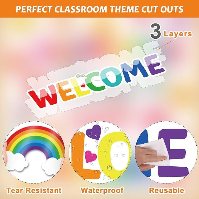 Classroom Bulletin Board Decoration Set Welcome Banner Wall Door Decor Colorful Classroom Decorations for Kindergarten Preschool Elementary Middle School (Welcome)