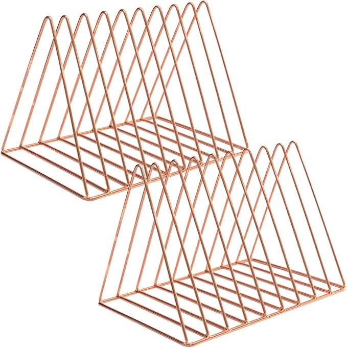 Sooyee 2 Pack 9 Slot Rose Gold Magazine Holder,Desktop File Sorter Organizer Triangle Bookshelf Decor Home Office