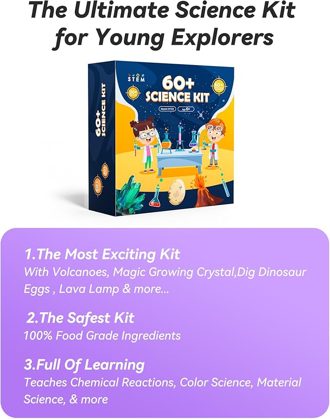 60+ Science Experiment Kit for Kids Ages 8+, STEM Educational Science Gifts for Kids, First Science Kit for Boys Girl Birthday