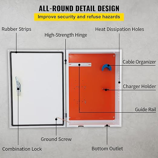 VEVOR Tesla Charger Station Box, 28'' x 20'' x 10'', Outdoor Cable Box Charging Box Cable Organizer, IP32 Waterproof Dustproof Cool Roll Steel Electrical Enclosure Box, for Tesla Wall Connector