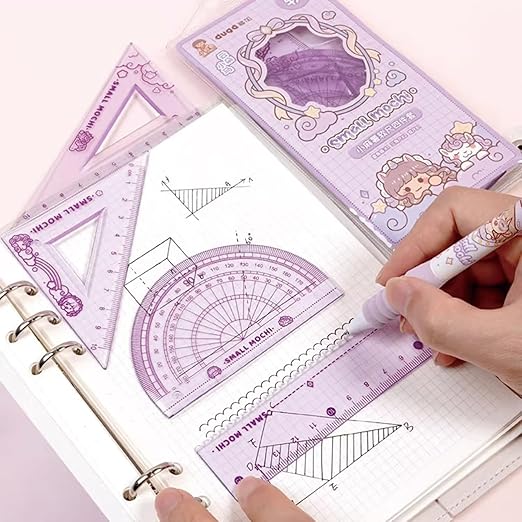 4 Pieces Flexible Ruler Set 15cm/6inch Straight Ruler Triangle Rulers Shatterproof Rulers Straight Edge Soft Bendable Ruler Protractor Math Geometry Tool School Office Supplies (Purple)