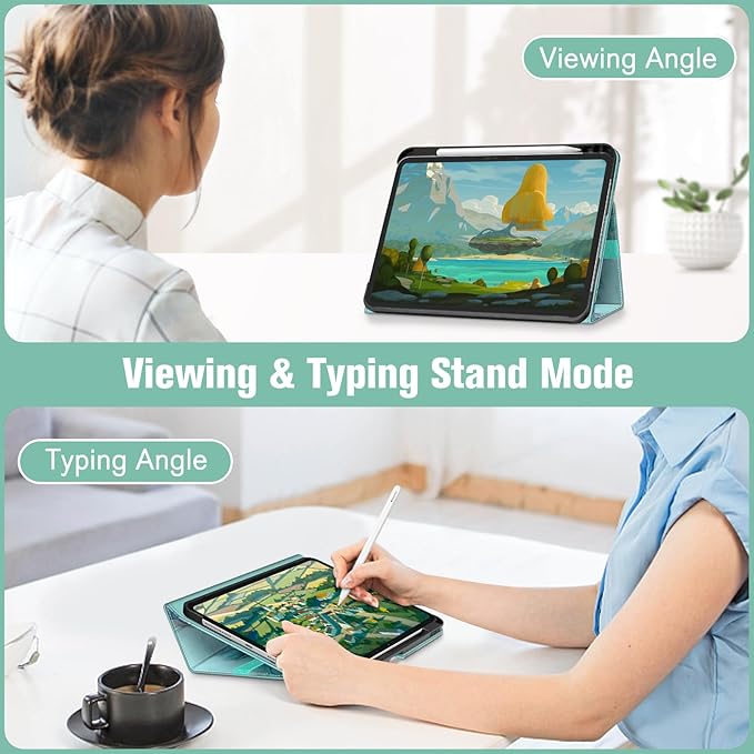 Fintie Folio Case for iPad Pro 11-inch (M5) 2025 / (M4) 2024 - Premium Vegan Leather Smart Stand Back Cover with Pencil Holder, Auto Wake/Sleep, Emerald Marble