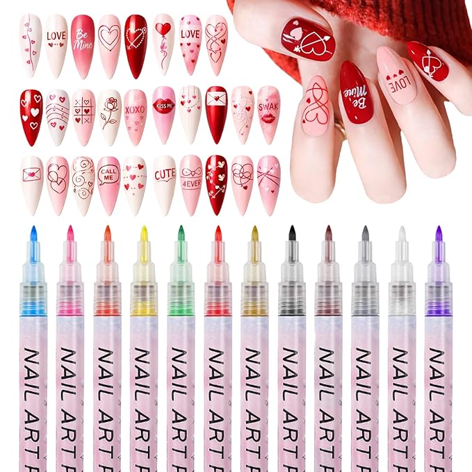 Nail Art Pens Set, 12 Color 0.7 MM Nail Art Markers Nail Polish Pens Drawing Painting Point Liner Painted Kit, Waterproof and Quick-drying Nail for DIY Design Manicure Tools