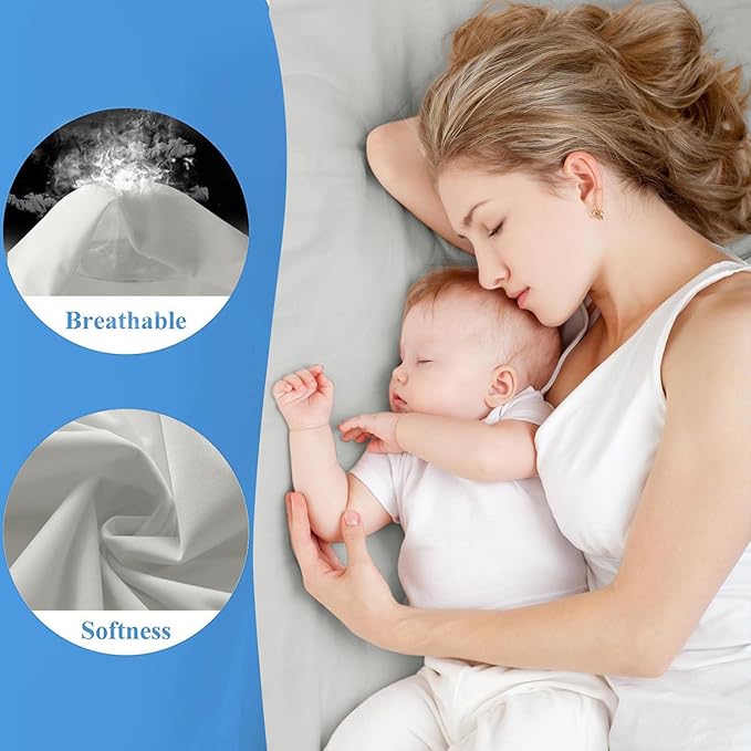 Full Size Waterproof Mattress Protector - Noiseless, Breathable, Machine Washable Fitted Mattress Cover with Deep Pocket up to 5”-21”（Light Grey）