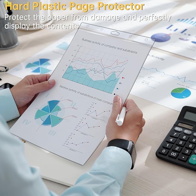 AKONEGE 6PCS Hard Sheet Protectors 8.5" x 11" Waterproof Resealable Zip Paper Page Protectors Clear Rigid Plastic Sleeves for Photos Certificate, Heavy Duty Document Holder Wall Sign Holder, Vertical