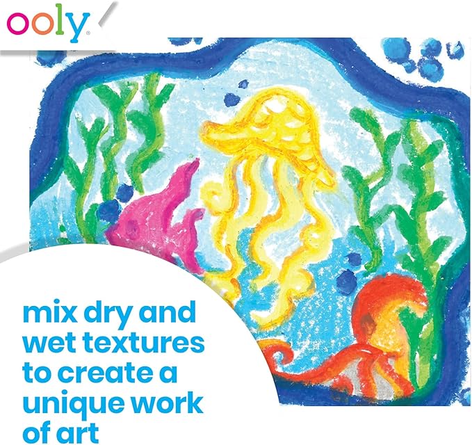 Ooly Smooth Stix Gel Crayons for Kids and Adults with Paint Brush - Set of 6 Watercolor Rainbow Colors for Glass and Paper with Case, Twist-Up Gel Crayon Set