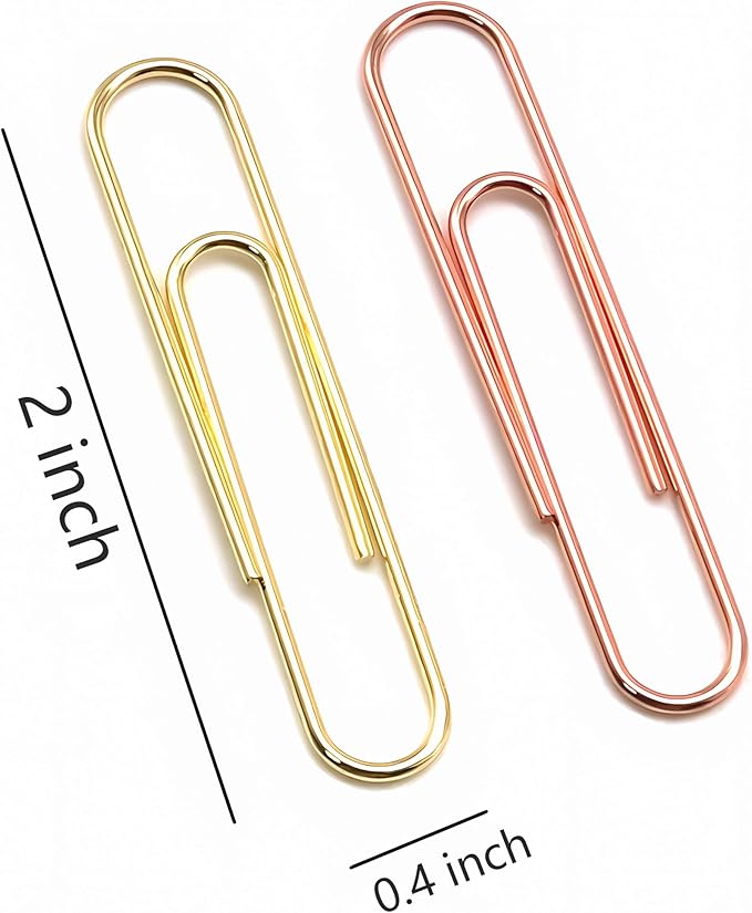 2 Inch Paper Clips-30 Pcs Large Metal Paperclips for Office & School Organization, Party/Wedding Decor, DIY - Gold & Rose Gold (U-Shaped)