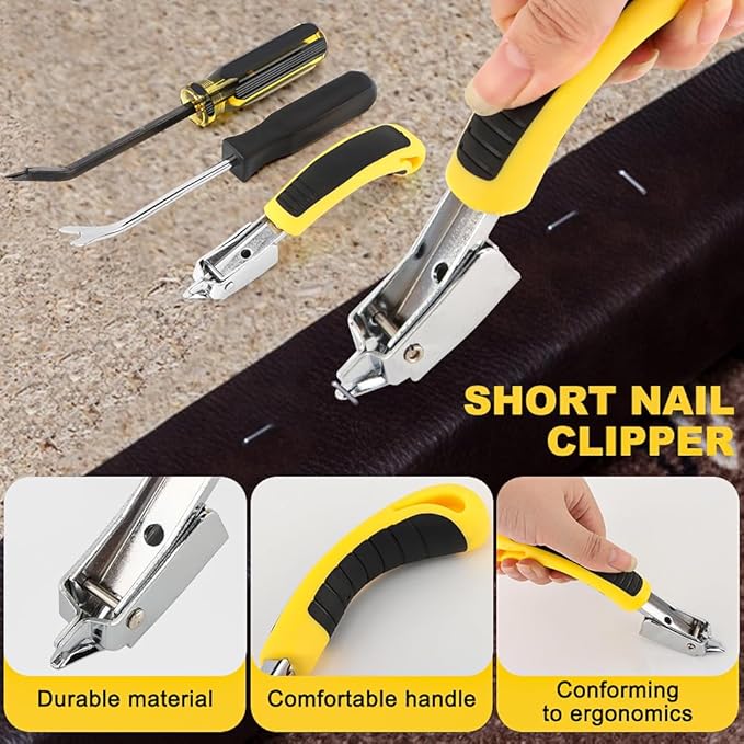 Industrial Staple Remover Heavy Duty Pro Kit - Double Pronged Tack Puller for Deep Embedded Staples, Anti-Slip Grip Handles for Carpets/Furniture/Floors