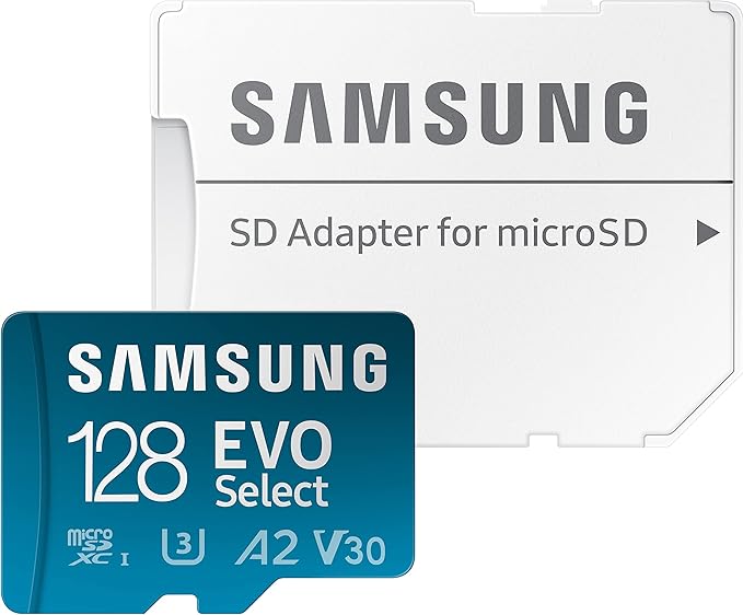 SAMSUNG EVO Select Micro SD-Memory-Card + Adapter, 128GB microSDXC 130MB/s Full HD & 4K UHD, UHS-I, U3, A2, V30, Expanded Storage for Android Smartphones, Tablets, Nintendo-Switch (MB-ME128KA/AM)