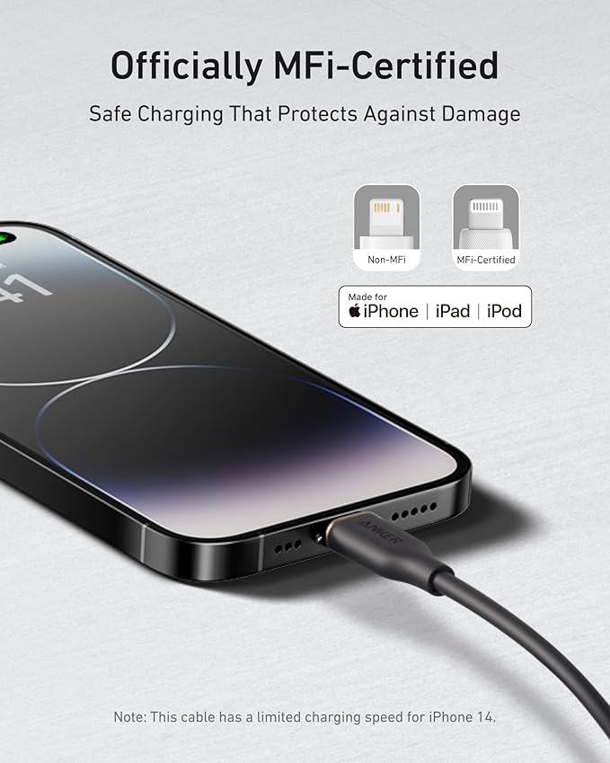 Anker Flow USB A to Lightning Cable, Durable Charging Cord for iPhone 14/13, AirPods, and More (Cord Organizer Included)(6FT, USB 2.0)