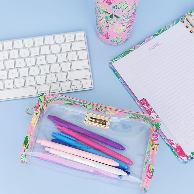 Lilly Pulitzer Clear Zipper Pouch, Cute Pencil Case for Adults, Travel Toiletry Bag, Small Pouch Bag for Supplies, Makeup or Toiletries (Via Amore Spritzer)