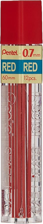 Pentel Lead Refill, .7mm, 12/TB, Red (PENPPR7)