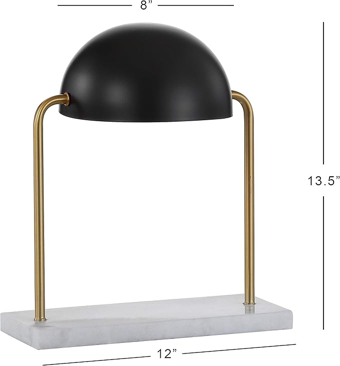 JONATHAN Y 13.5" Brass Gold and Black Art Deco Dome Table Lamp with White Marble Base, Modern Glam Desk Lamp for Living Room, Office, Bedroom, Metal Shade, LED Bulb Included JYL1044A
