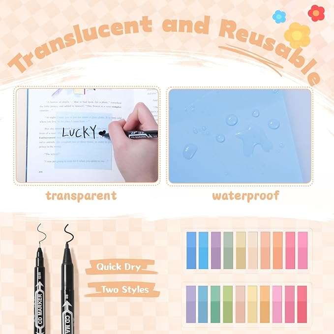 49Pcs Book Annotation Kit - Aesthetic School Supplies with Cute Pen Case Highlighters Gel Pens and Marker, Sheets Transparent Index Tabs Sticky Notes Bible Study Supplies (Pink)