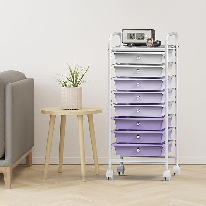 Simple Houseware Utility Cart with 8 Drawers Rolling Storage Art Craft Organizer, Purple