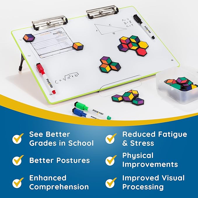 Visual Edge - Slant Board for Writing – Adjustable Magnetic Whiteboard & 22° Angle Ergonomic Desk for Reading, Writing, Drawing and Studying – Portable Tabletop Stand for Students and Teachers - Green