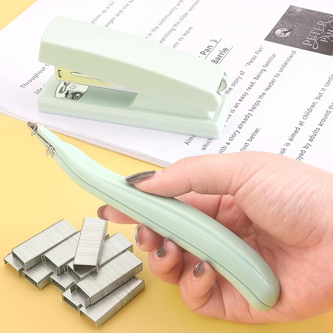 ZZTX Stapler Set with Staple Remover and Staples, Durable Desktop Stationery for Home, Office and Study, Green