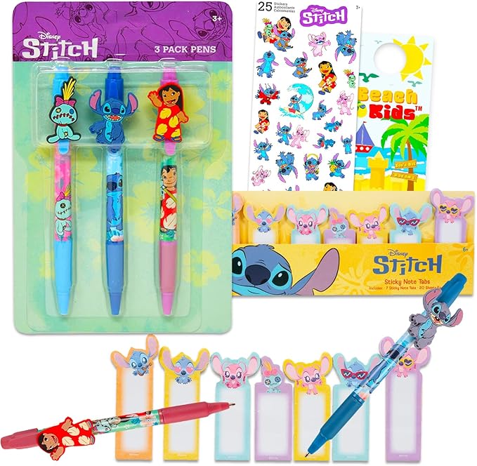 Lilo and Stitch Sticky Note Tab Set - Bundle of 200+ Sticky Tabs (7 Styles) Plus Pens, Stickers for School & Office Supplies | Stitch Desk Accessories