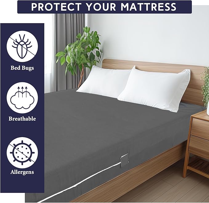 Zippered Mattress Fitted Protector Deep Mattress Encasement Soft Zipper Fitted Sheet Microfiber Bed Sheet Cover for Bed(Dark Gray,Full,12-16in)