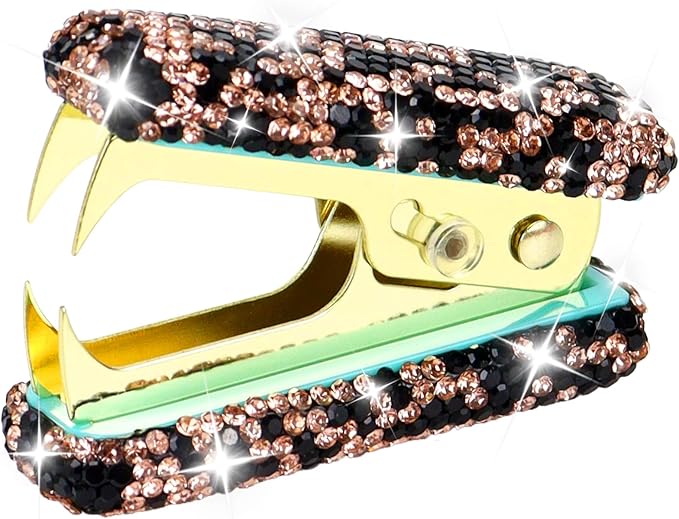 Multibey Rhinestone Staple Remover, Handmade Bling Crystal Gold Cute Staple Remover Tool for Desk, Dazzling Staples Puller Tool Mini Office Supplies & Desk Accessories for Women Office (Black Gold)