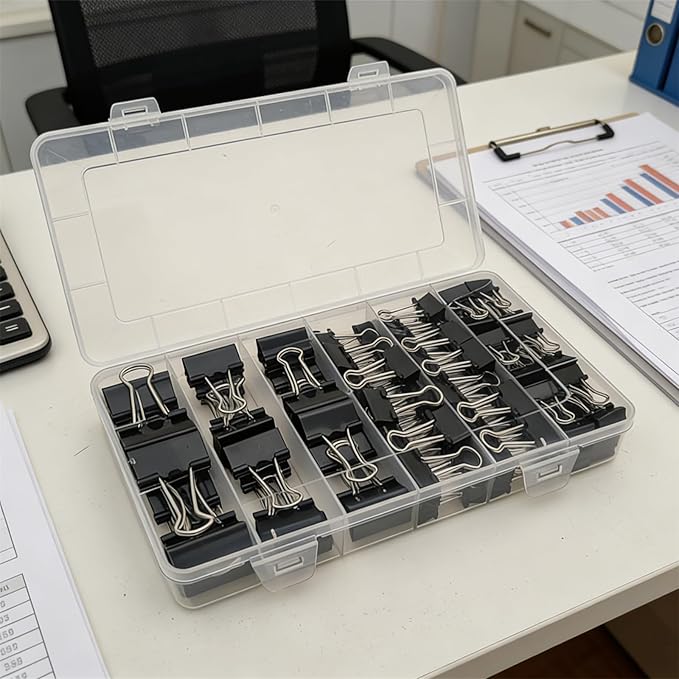 106 Pcs Black Binder Clips Paper Clamps Kit Assorted Sizes Large, Medium, Small，X Small for Paper Clips Office, School and Home