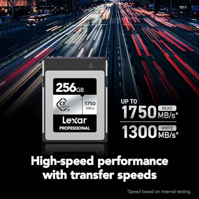 Lexar 256GB Professional CFexpress Type B Silver Series Memory Card, for Photographers, Videographers, Up to 1750/1300 MB/s, 8K Video (LCXEXSL256G-RNENG)