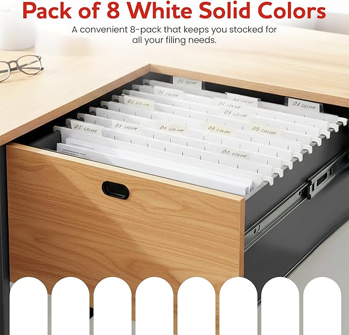 White Hanging File Folders – 8 Pack, Letter Size File Organization Folders for Home, Office, School & Filing Cabinets