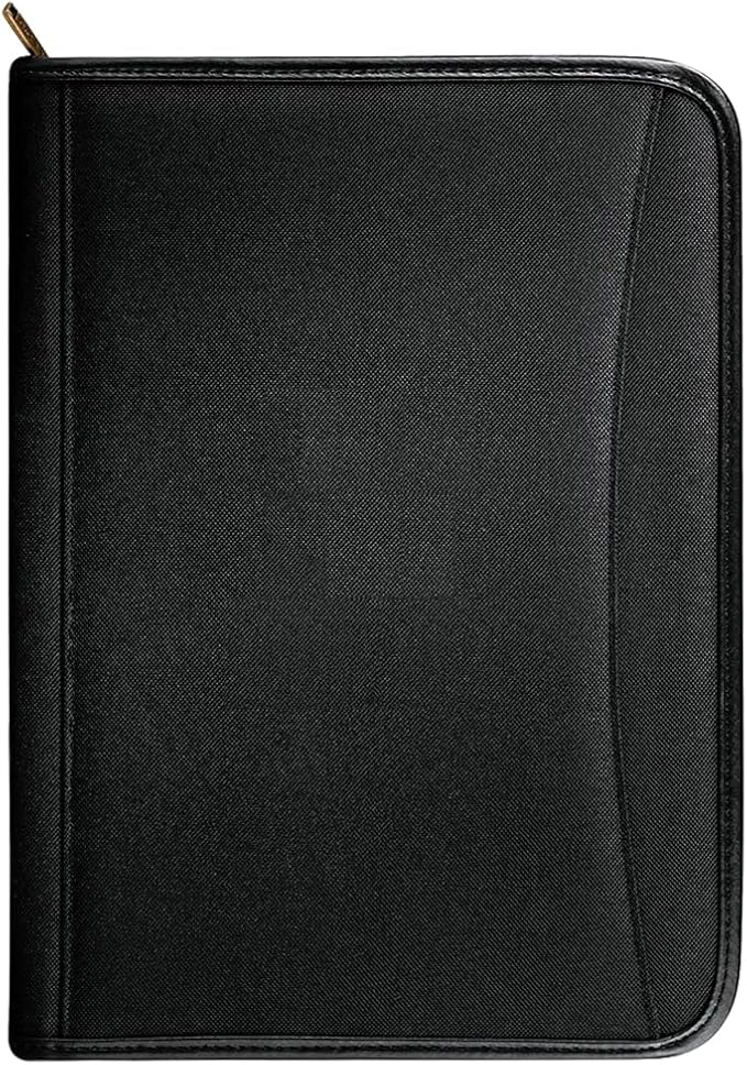 Zippered Portfolio Organizer/ A4 Refillable Lined Writing Notepad Folder Case/Fabric-Covered Padfolio Binder with Interior Storage Pocket for Men Women.