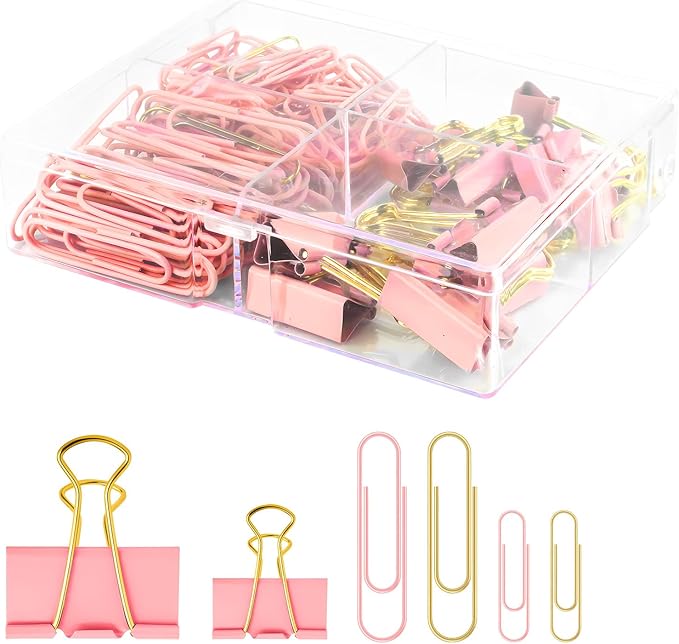 Cute Paper Clips Binder Clips Combo Set, Assorted Size Paper Clips for Office, Cute Office Supplies Set,