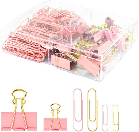 Cute Paper Clips Binder Clips Combo Set, Assorted Size Paper Clips for Office, Cute Office Supplies Set,