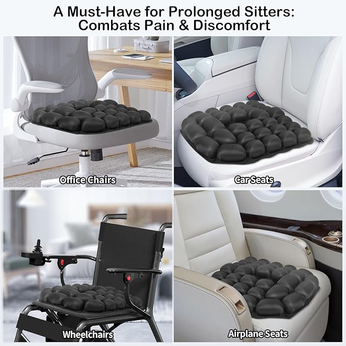 Upgrade Air Inflatable Pressure Relief Seat Cushion, Comfortable 3D Travel Seat Cushion Optimal Support for Long Sitting in Car, Air Travel, Office Chairs